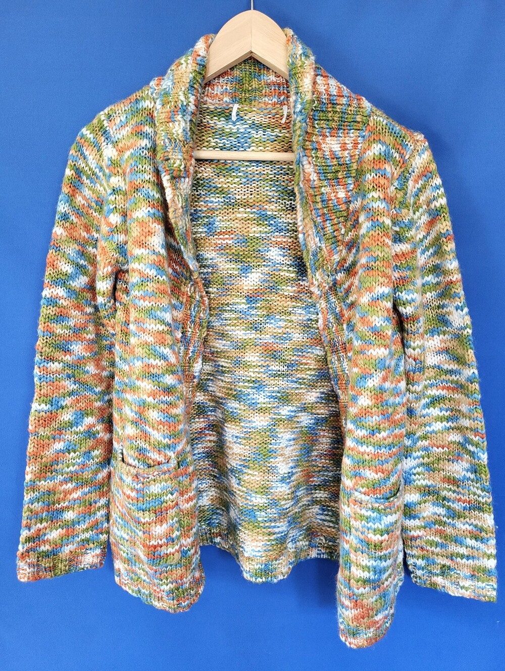Cardigan Open Front Small Chest 36"Knit Colorful Space Dye Orange